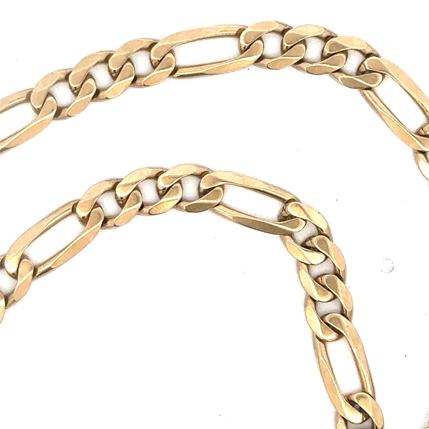 9ct yellow gold Figaro chain weighing 24.8g, unbranded, with detailed links and polished finish.