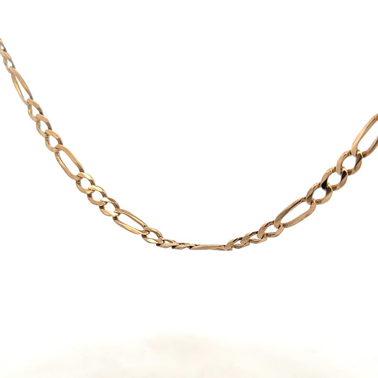 9ct yellow gold Figaro chain weighing 25.9g, showcasing a polished finish and intricate linked design.