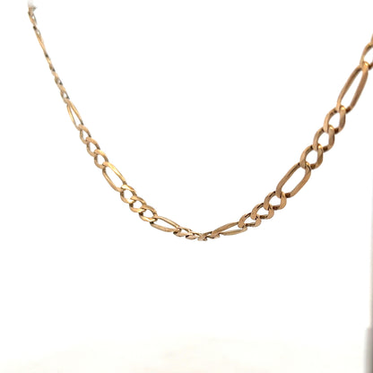 9ct yellow gold Figaro chain weighing 25.9g, featuring interlinked oval links, unbranded jewelry accessory.