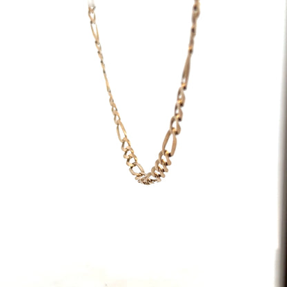 9ct yellow gold Figaro chain weighing 25.9g, featuring interlocked oval links, unbranded jewelry accessory.