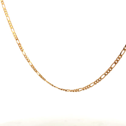 9ct yellow gold Figaro chain weighing 3.7g, unbranded jewelry with intricate linked design displayed on a plain background.