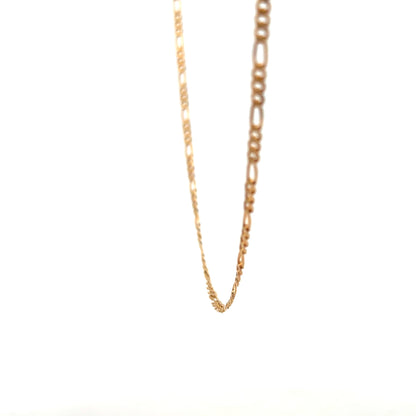 9ct yellow gold Figaro chain weighing 3.7g, featuring classic linked design, unbranded jewelry accessory.