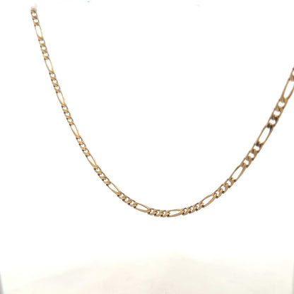 9ct yellow gold figaro chain weighing 7.2g, featuring a classic linked design, unbranded jewelry accessory.