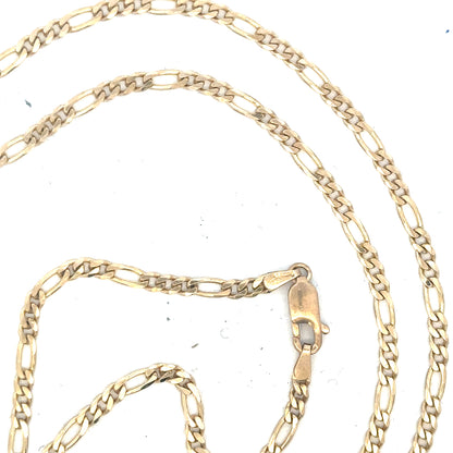 9ct yellow gold Figaro chain weighing 9.2g, displayed with detailed links and polished finish, unbranded jewelry accessory.