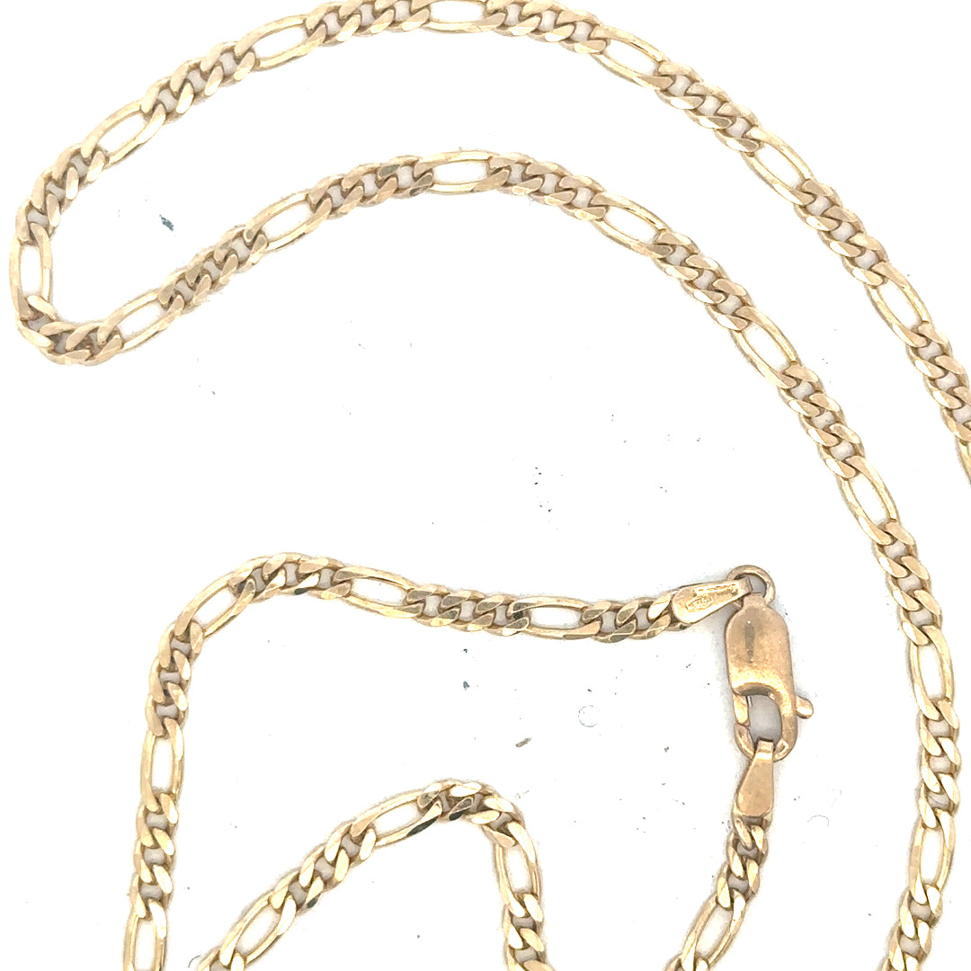 9ct yellow gold Figaro chain weighing 9.2g, featuring interlinked oval and circular links, unbranded jewelry accessory