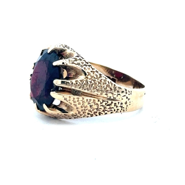 9ct yellow gold garnet ring in size N1/2 featuring a vibrant red garnet gemstone, unbranded classic jewelry design.
