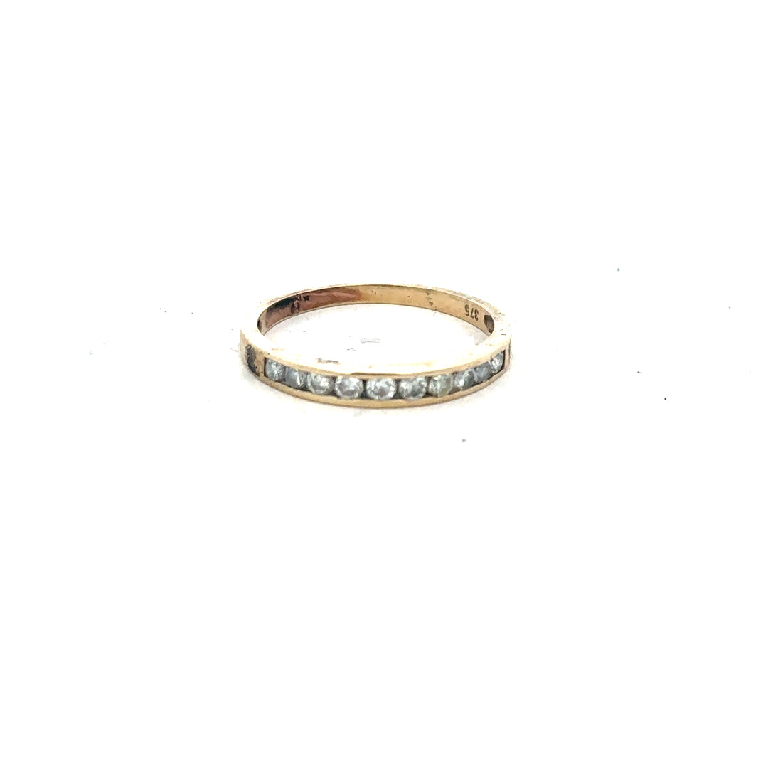 9ct yellow gold half eternity diamond ring in size N with channel-set diamonds, unbranded jewelry for elegant style.