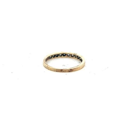 9ct yellow gold half eternity diamond ring in size N, showcasing sparkling diamonds on a sleek gold band.