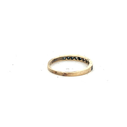 9ct yellow gold half eternity diamond ring in size N, featuring a row of sparkling diamonds on a sleek gold band.