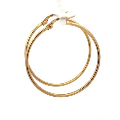 9ct yellow gold hoop earrings with a sleek, classic design weighing 1.1g, perfect for elegant everyday wear.