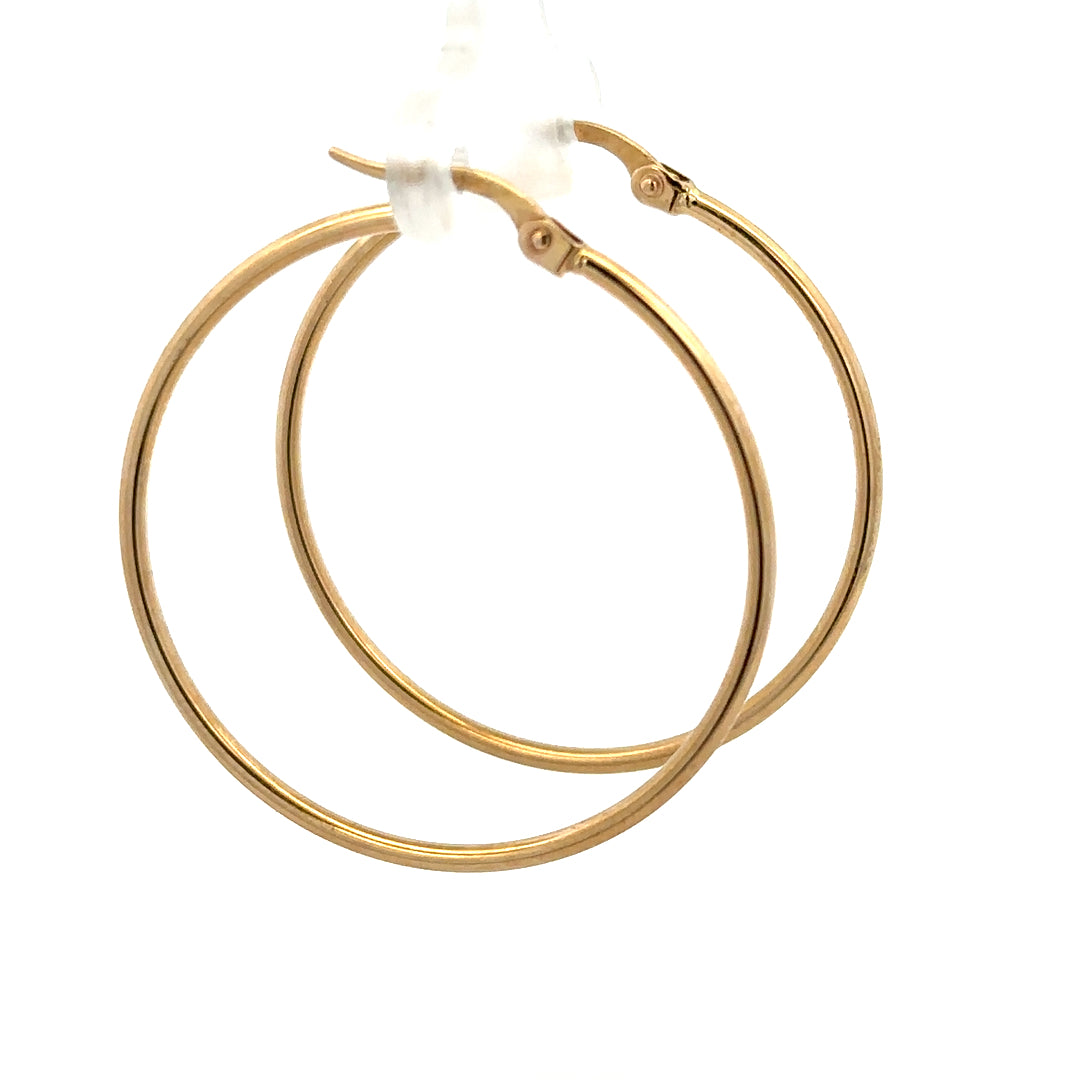 9ct yellow gold hoop earrings weighing 1.1g, featuring a classic round design and polished finish, unbranded jewelry.