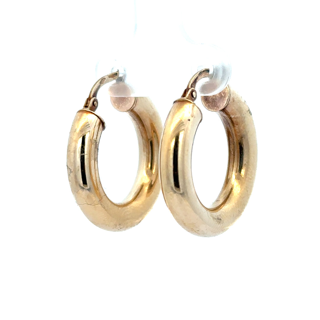 9ct yellow gold hoop earrings weighing 3.9g, featuring classic circular design and polished finish.