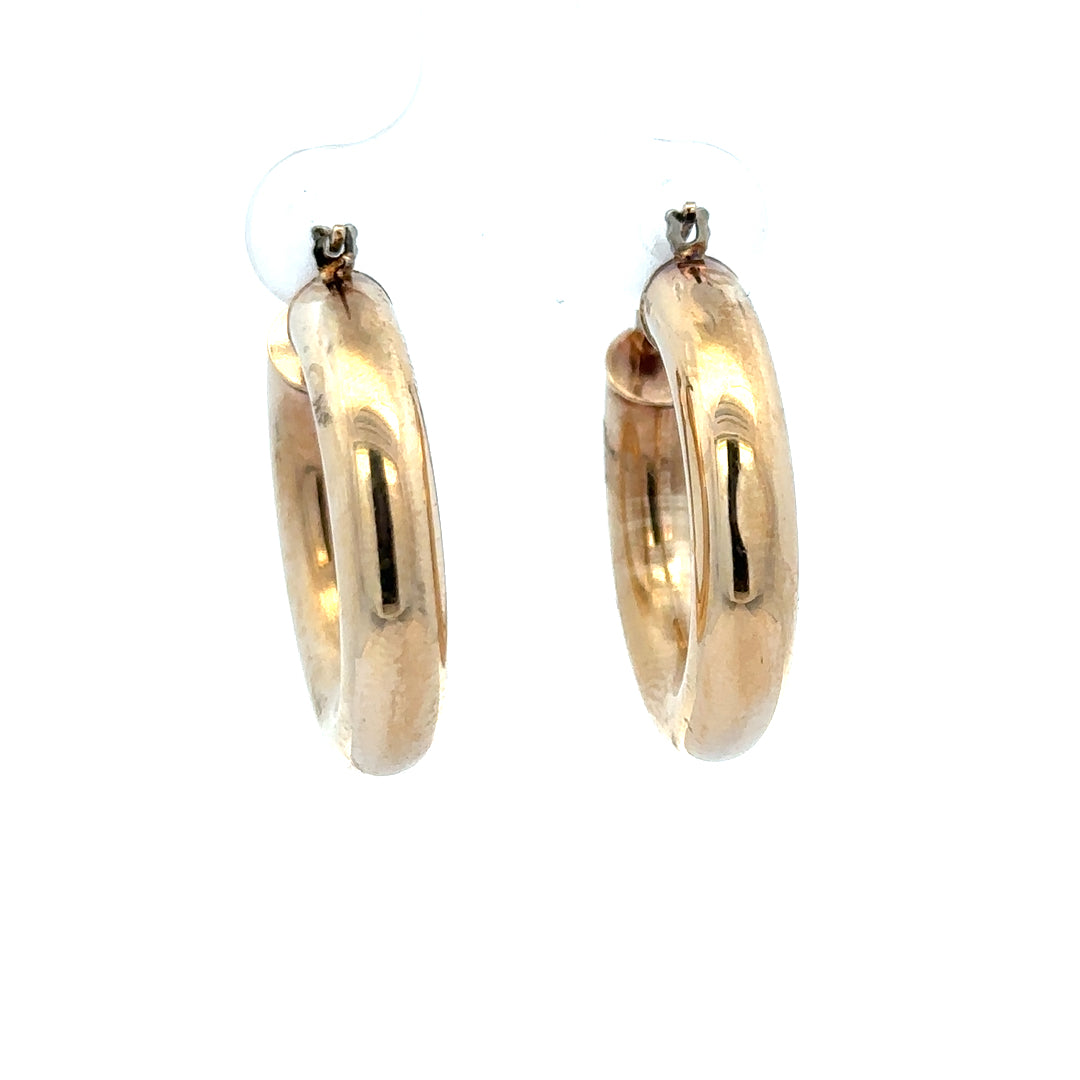 9ct yellow gold hoop earrings with a 3.9g weight, showcasing classic round design and polished finish.