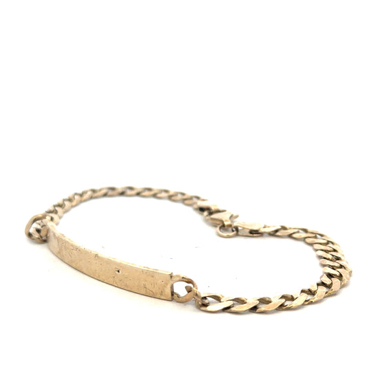 9ct yellow gold ID bracelet weighing 11.6g with a sleek, polished finish and a secure clasp, unbranded jewelry piece.