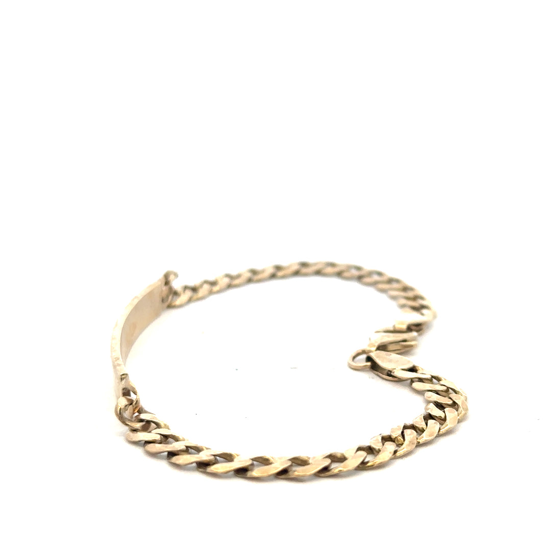 9ct yellow gold ID bracelet weighing 11.6g, unbranded jewelry with a sleek, polished design visible on the image.