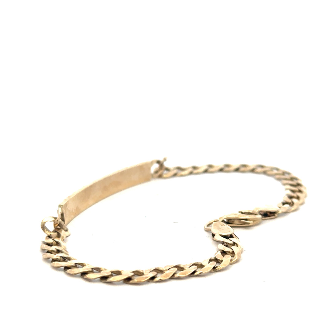 9ct yellow gold ID bracelet weighing 11.6g, unbranded, with a sleek design and polished finish visible in the image.