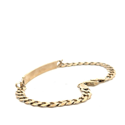 9ct yellow gold ID bracelet weighing 11.6g, unbranded, with a sleek design and polished finish visible in the image.