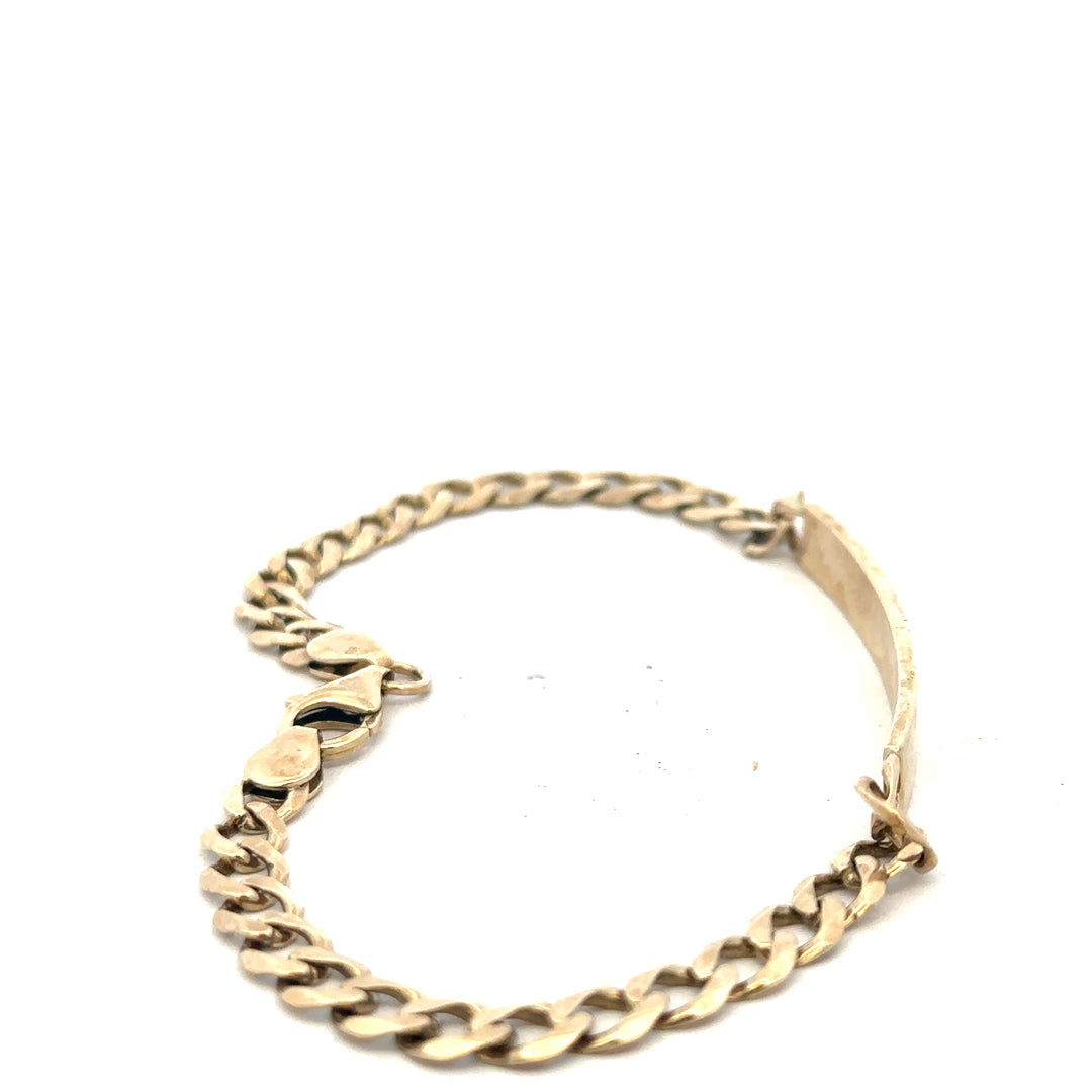 9ct yellow gold ID bracelet weighing 11.6g with a sleek, polished finish and a secure clasp, unbranded jewelry accessory.