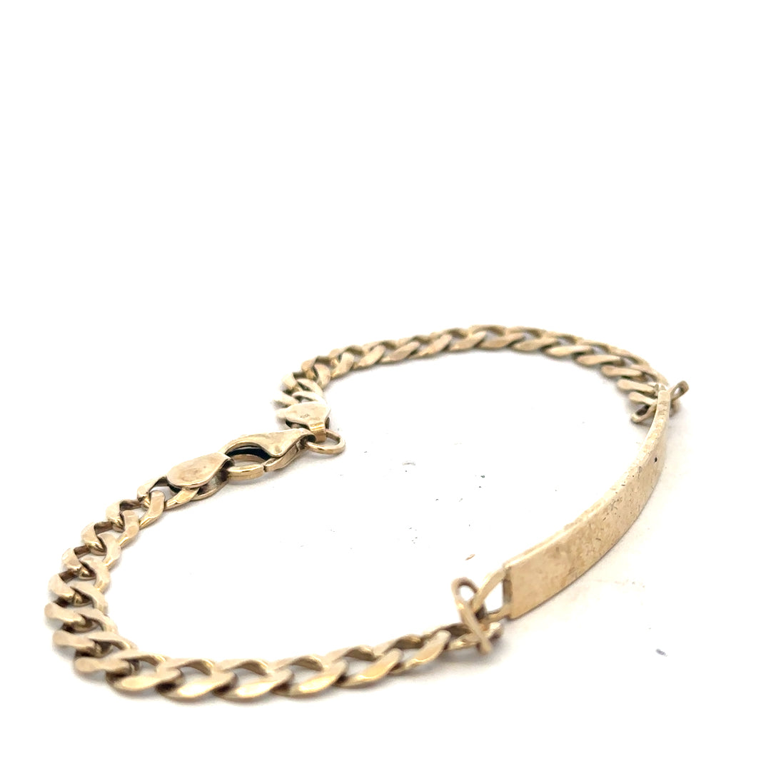 9ct yellow gold ID bracelet weighing 11.6g, unbranded, with a sleek polished finish and secure clasp design.