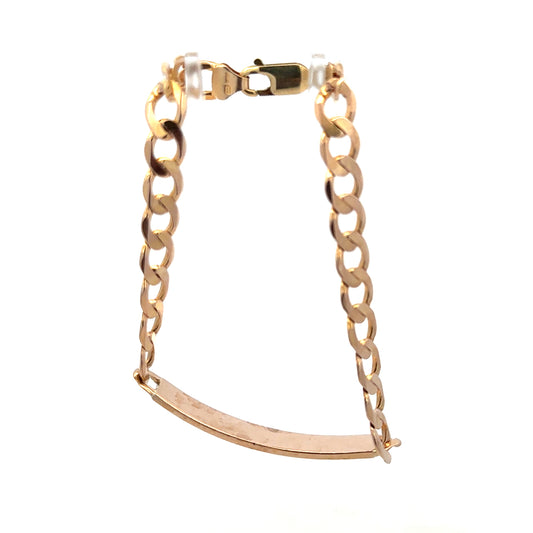 9ct yellow gold ID bracelet weighing 12.2g, unbranded, with a sleek and polished design visible in the image.