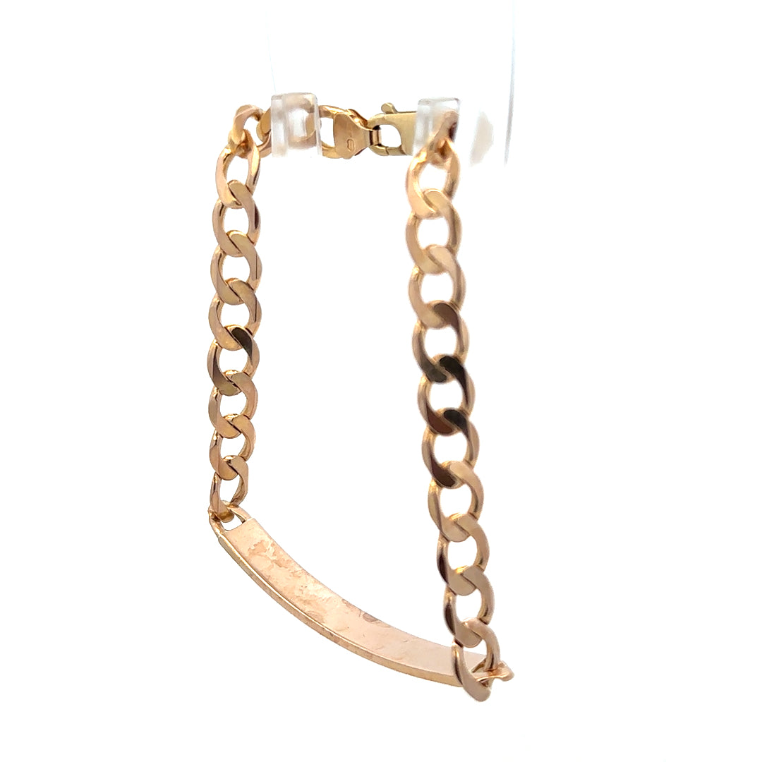 9ct yellow gold ID bracelet weighing 12.2g, unbranded, with a sleek, polished design and secure clasp.