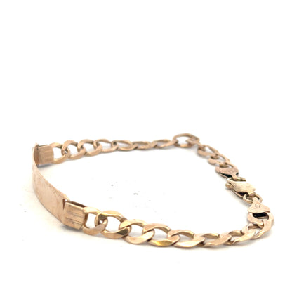 9ct yellow gold ID bracelet weighing 9.7g, unbranded, with a sleek, polished finish and a secure clasp.