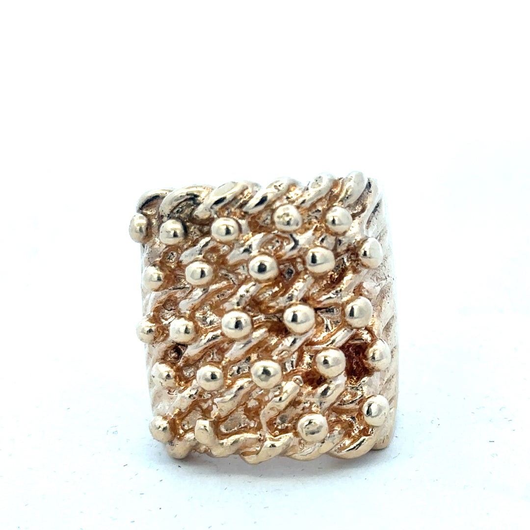 9ct yellow gold keeper ring with a polished finish, weight 61.1g, featuring a classic design and secure band.
