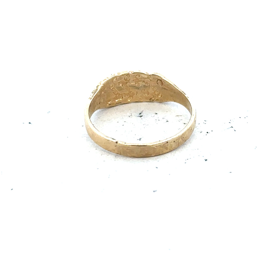 9ct yellow gold keeper ring in size H, featuring a simple design and polished finish. Unbranded jewelry accessory.