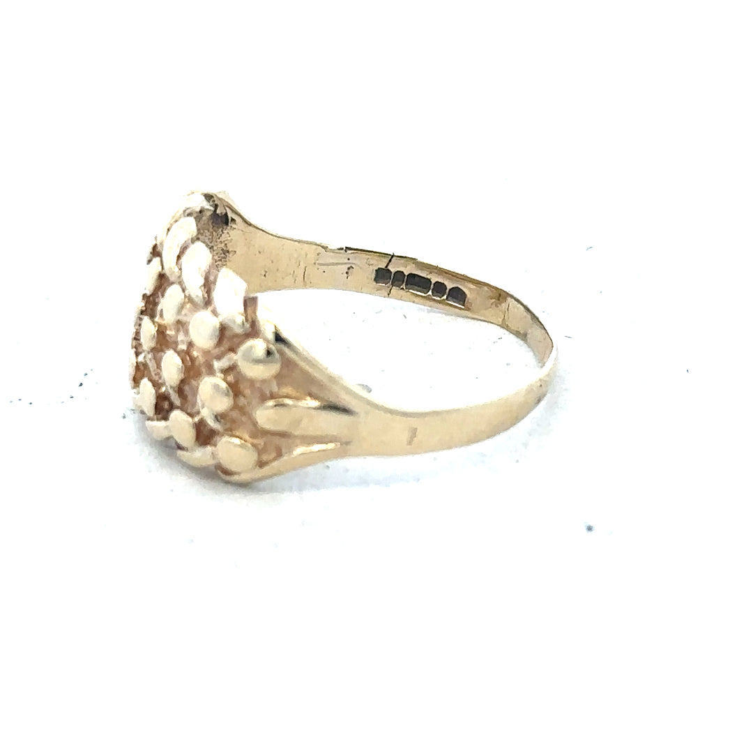 9ct yellow gold keeper ring in size P1/2, unbranded, with a smooth polished finish and classic design.