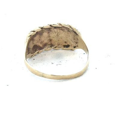 9ct yellow gold keeper ring in size P1/2, featuring a simple band design, unbranded jewelry piece for everyday wear.