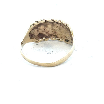 9ct yellow gold keeper ring in size P1/2, featuring a simple, elegant design with smooth finish and secure band.