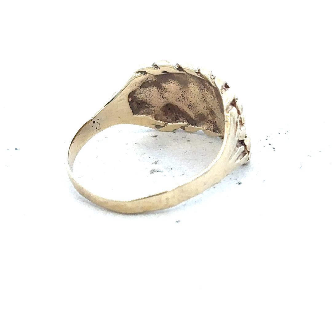 9ct yellow gold keeper ring in size P1/2, featuring a simple, polished band with a secure clasp for elegant jewelry.