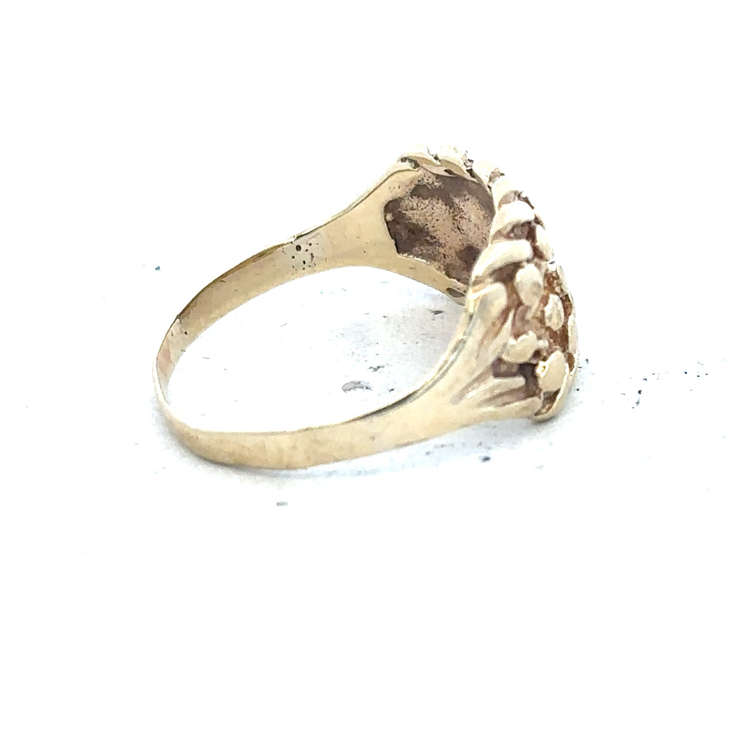 9ct yellow gold keeper ring in size P1/2, featuring a simple design with a smooth band and secure setting.