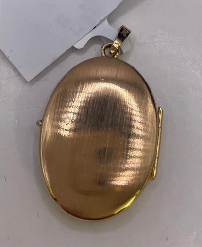 9ct yellow gold locket pendant with intricate design, featuring a polished finish and a secure clasp.