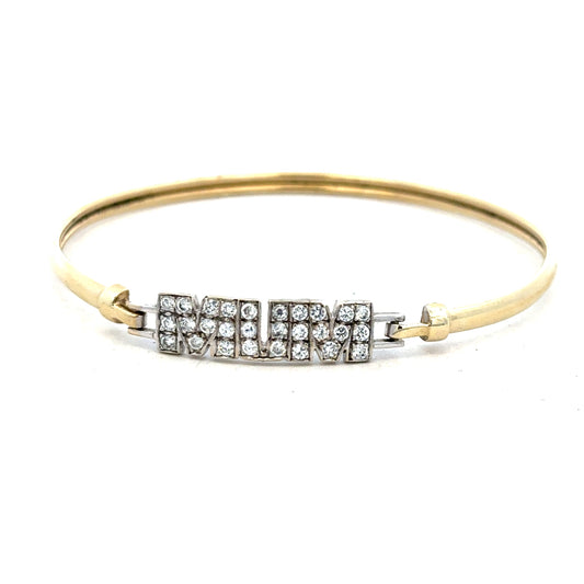9ct yellow gold Mum bangle weighing 5.3g, unbranded, featuring a smooth polished finish and classic design.