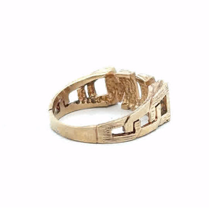 9ct yellow gold mum ring size O1/2 with engraved design, showcasing a classic gold ring for mothers.