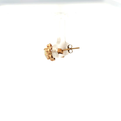 9ct yellow gold opal earrings with vibrant opal stones, weighing 2.1g, showcasing elegant jewelry design.