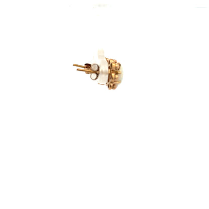 9ct yellow gold opal earrings with vibrant multicolored opals, weighing 2.1g, featuring elegant and polished gold settings.