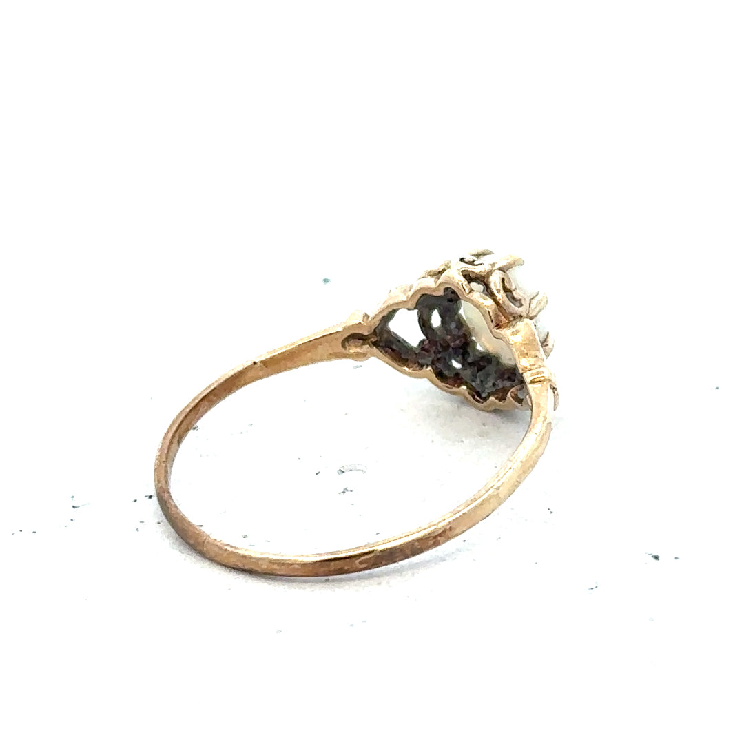 9ct yellow gold opal ring in size P with a vibrant, oval-shaped opal gemstone, featuring a classic gold band design.