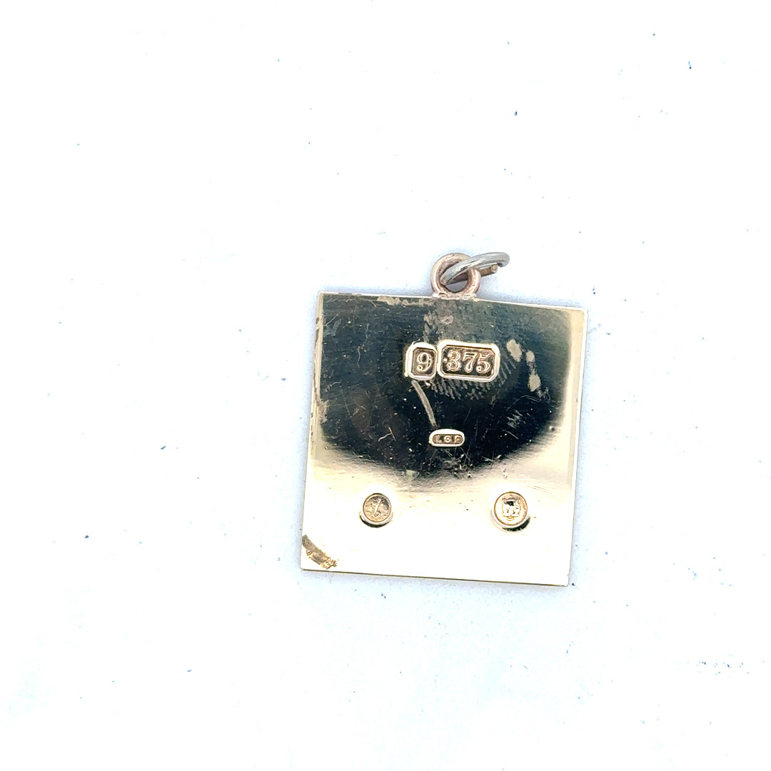 9ct yellow gold pendant weighing 9.6g, unbranded, showcasing a polished gold finish and elegant design.