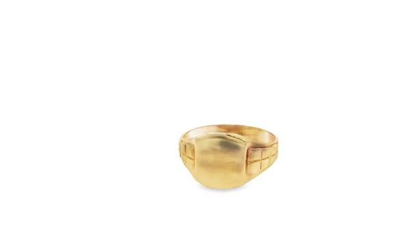 9ct yellow gold ring with a smooth polished band, unbranded jewelry, shown in a close-up view.