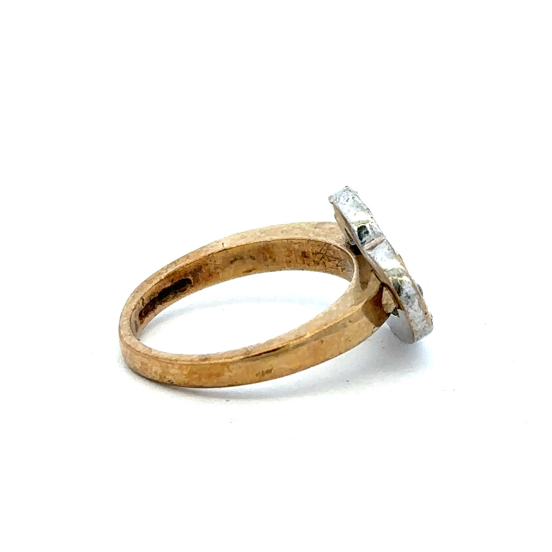9ct yellow gold ring in size I with a simple band design, unbranded, displayed against a plain background.