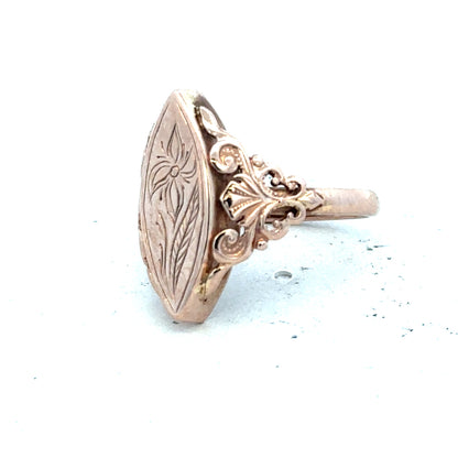 9ct yellow gold ring in size J with a polished finish, unbranded jewelry displayed on a neutral background.