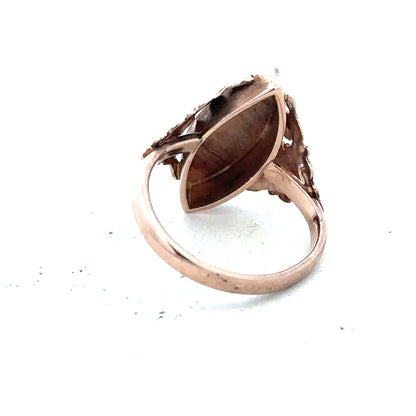 9ct yellow gold ring in size J with a simple band design, unbranded, shown on a plain background.