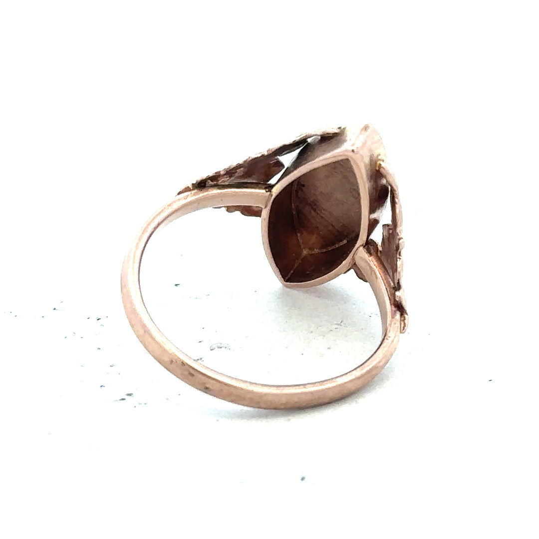 9ct yellow gold ring in size J with a smooth band, unbranded jewelry piece displayed in the image.