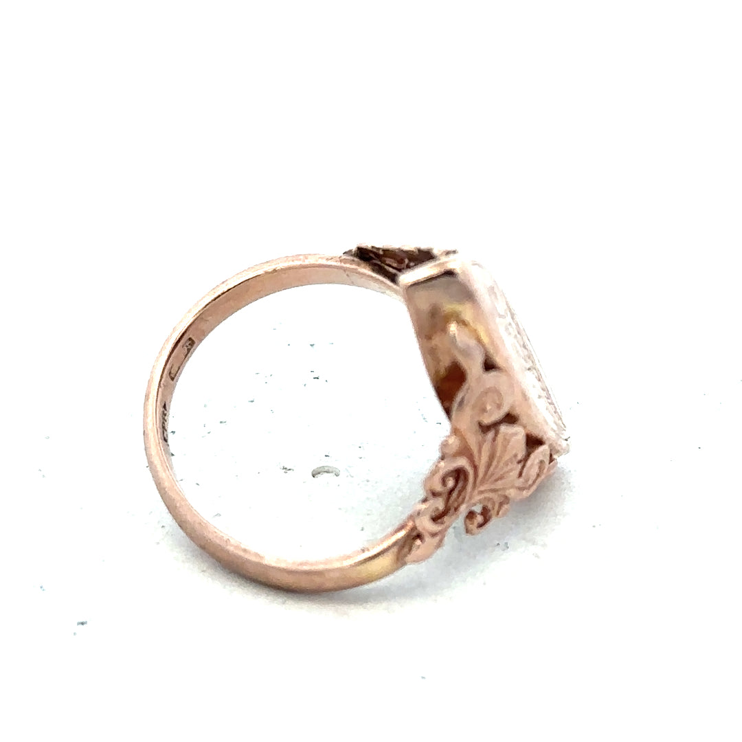 9ct yellow gold ring in size J with a smooth band, unbranded jewelry, showcasing a polished gold finish.