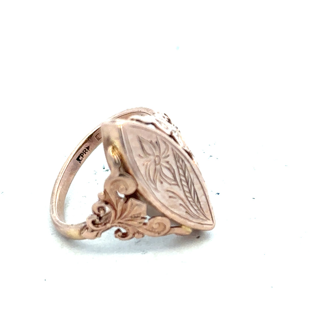 9ct yellow gold ring in size J with a smooth polished band, unbranded jewelry displayed against a neutral background.