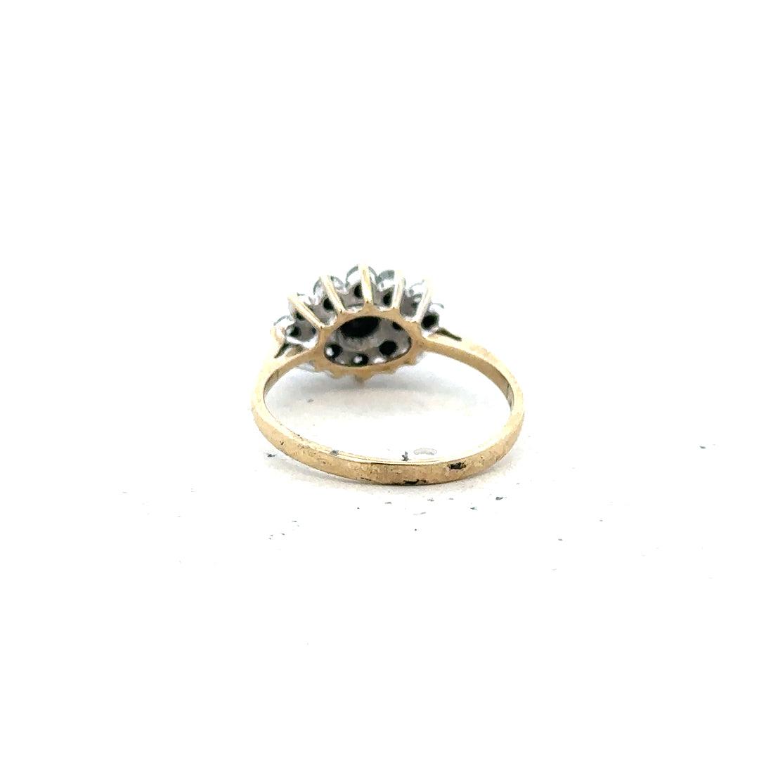 9ct yellow gold ring in size J1/2 with a simple band design, unbranded, shown on a white background.