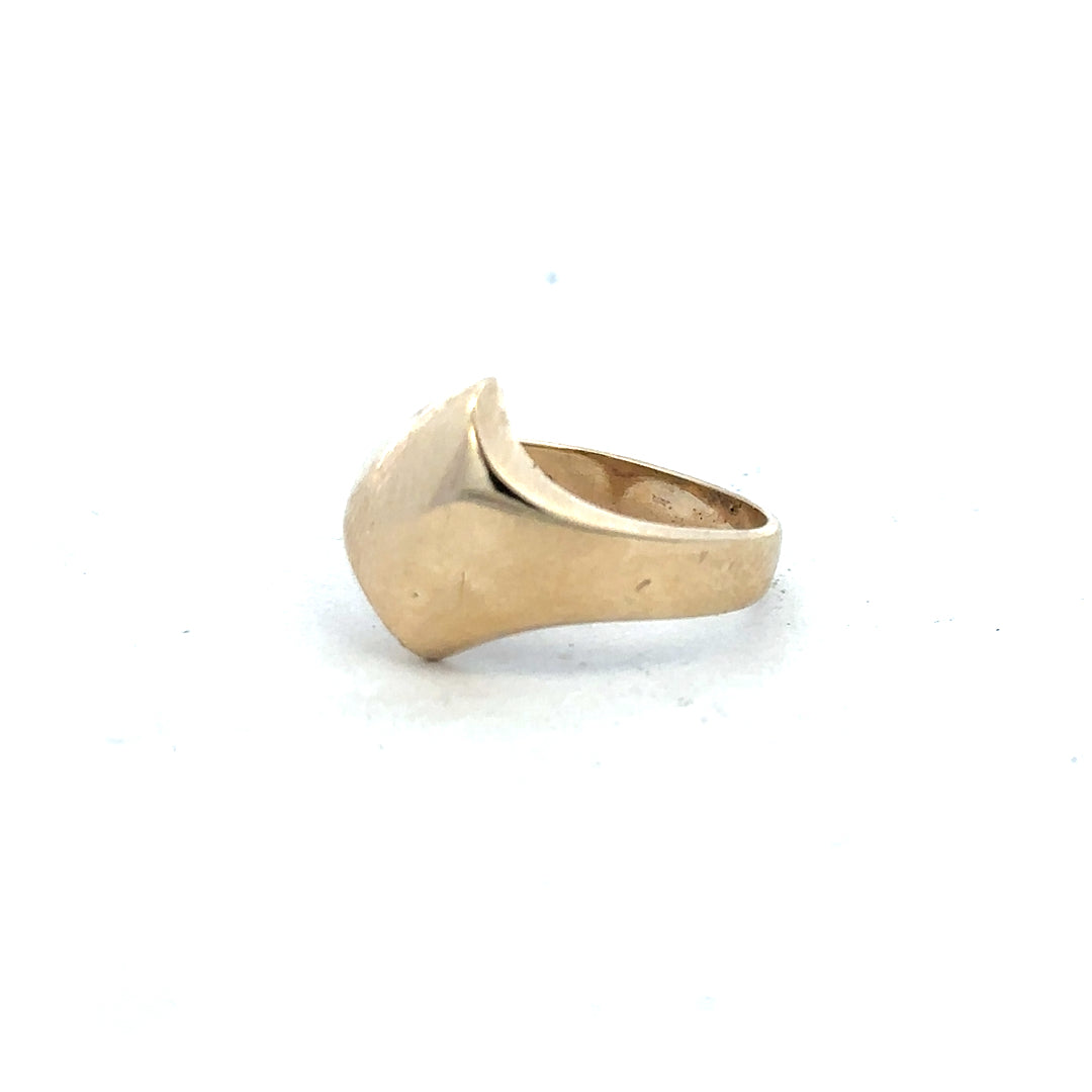 9ct yellow gold ring in size K with a smooth band, unbranded jewelry showcasing classic gold craftsmanship.