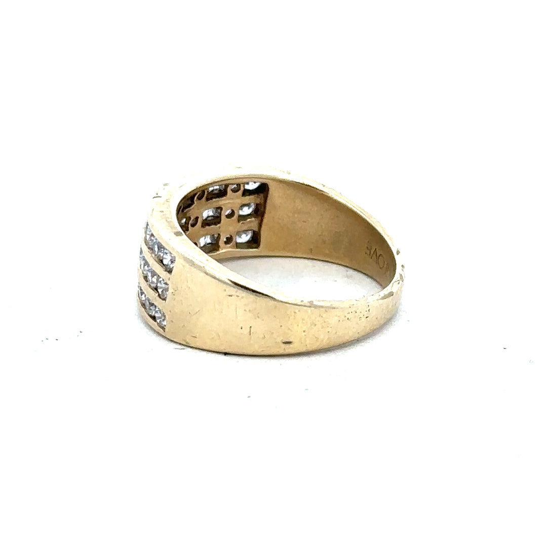 9ct yellow gold ring in size K with a simple, elegant band, unbranded jewelry piece with a polished finish.
